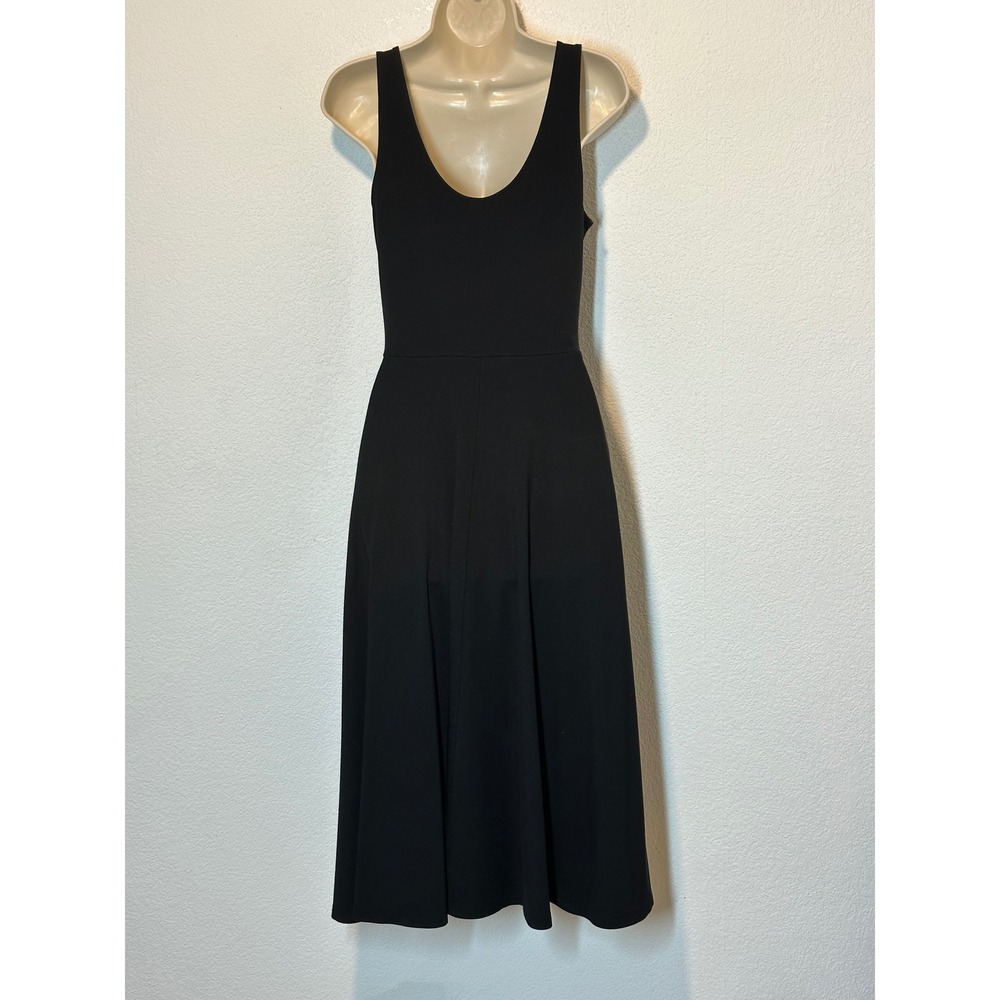 Black Scoop Neck Sleeveless A-Line Midi Dress Pockets Heavy Weight Knit Sz M